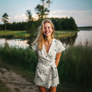 Poppy Musselin Stoff abgesteppt Baumwolle Blaubeeren ecru