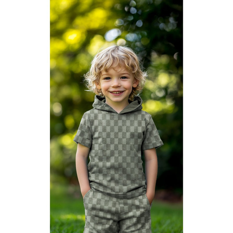 Frottee Jersey Stoff Checks blau