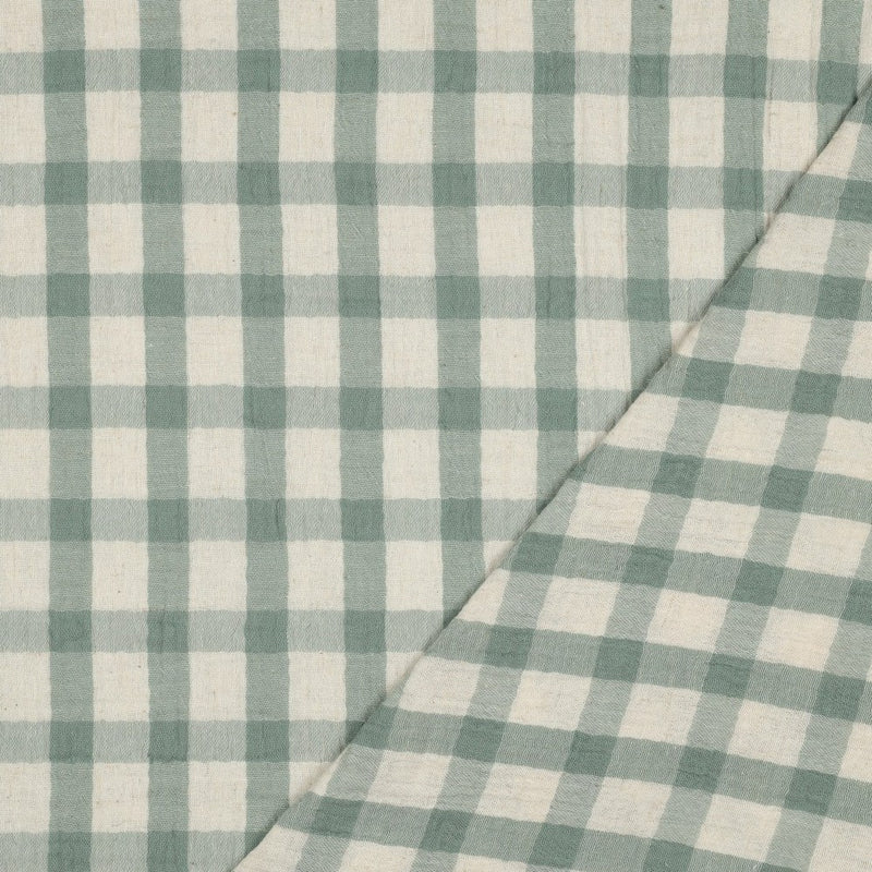 Musselin Double Gauze Leinen Baumwolle kariert grün