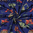 Poppy angerauter Soft Sweat Stoff Baufahrzeuge Autos blau