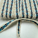 Veno Borte mit Fransen 15mm ecru blau