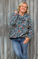 Swafing Holly angerauter Sweat Stoff  Weihnachten blau rot