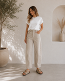 Denim Jeans leichte Baumwolle Stoff Streifen beige weiß