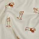 Musselin Stoff Double Gauze Stickerei Hunde ecru