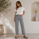 Denim Jeans leichte Baumwolle Stoff Streifen blau weiß