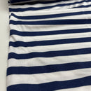 Stretch Viskose Stoff glänzend blau weiß gestreift