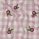 Musselin Stoff Double Gauze Stickerei Blumen kariert rosa