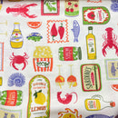 Canvas Stoff Sommer Mediterran hellgelb bunt