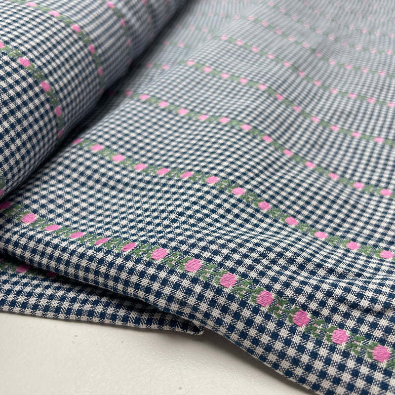 Baumwolle Jacquard Webware Stoff Blumen kariert blau