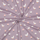 Poppy Ducks and Flowers Jersey Stoff Enten mauve