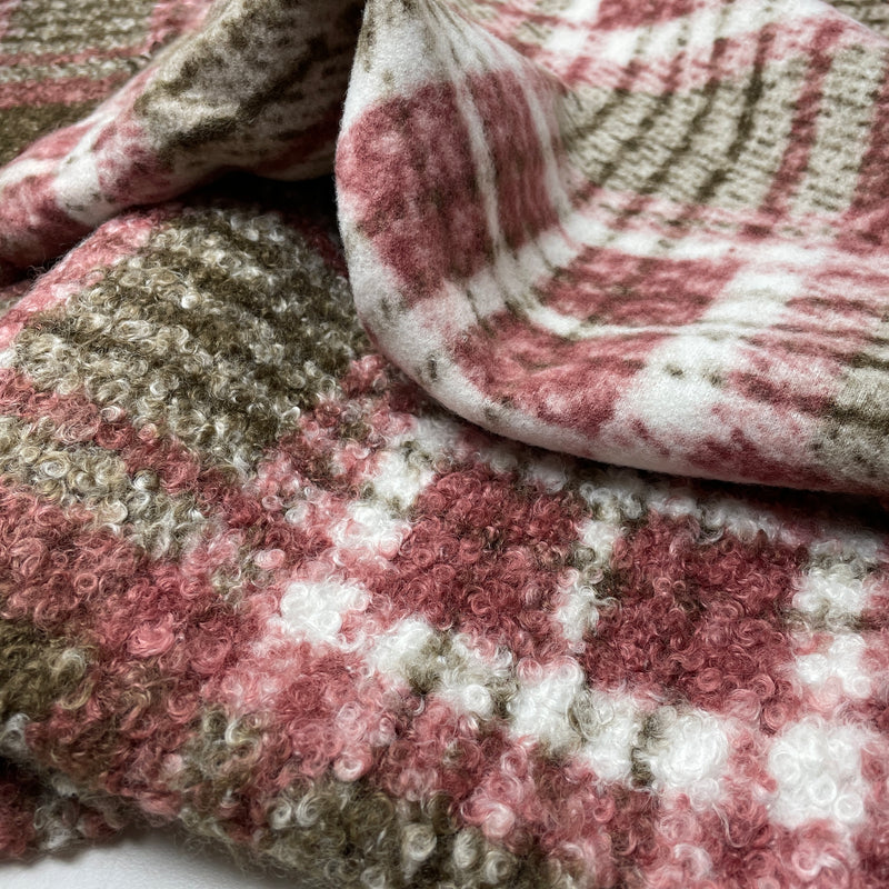 Boucle Stoff Jackenstoff kariert rosa