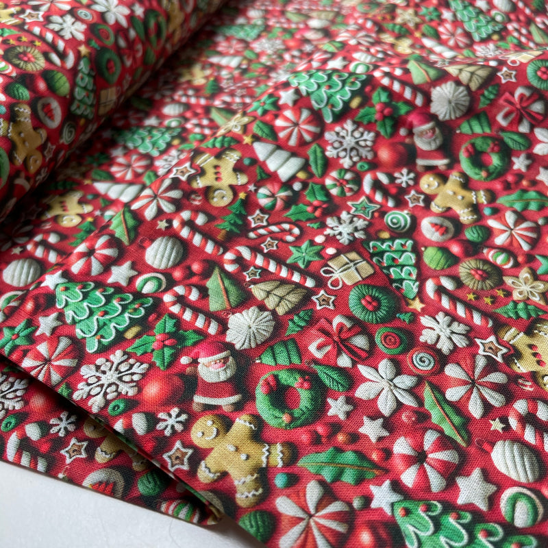 Baumwoll Stoff Weihnachten Muster rot