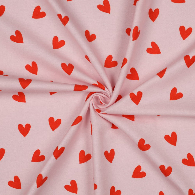 Baumwoll Flanell Stoff Herzen rosa