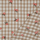 Musselin Stoff Double Gauze Stickerei Blumen kariert beige