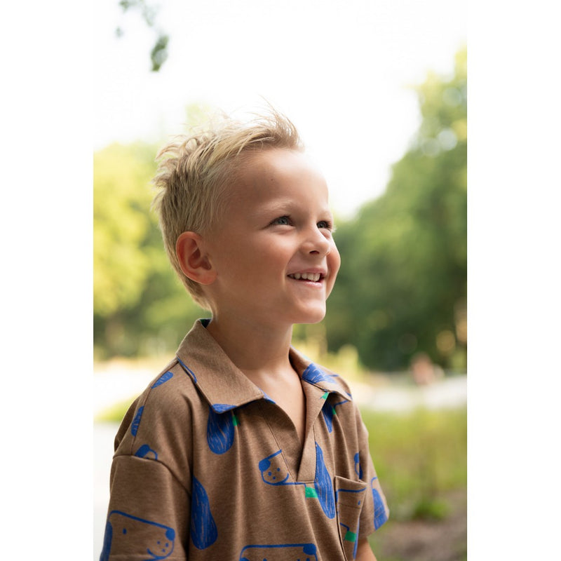 Poppy Jersey Stoff Hunde melange braun