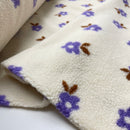 Teddy Plüsch Stoff Jackenstoff Blumen ecru Lila