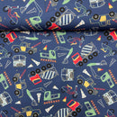 Poppy Work Vehicles Baumwolle Stoff Fahrzeuge blau