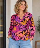 Pommé Viskose Stoff Webware Blumen Muster schwarz aubergine