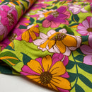 Viskose Crinkle Stoff Webware Blumen Muster grün