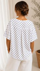 Viskose Webware Stoff Punkte Polka Dots weiß blau