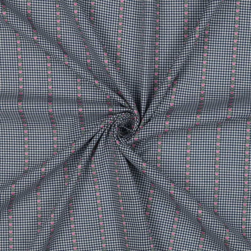 Baumwolle Jacquard Webware Stoff Blumen kariert blau