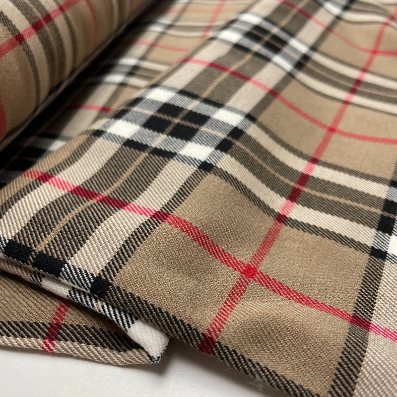 Tartan Check Bekleidungsstoff Stoff kariert beige rot