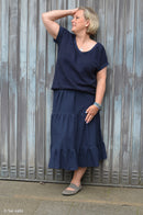 Swafing Lissabon Viskose Leinen Stoff uni dunkelblau