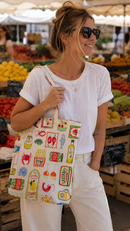 Canvas Stoff Sommer Mediterran hellgelb bunt
