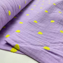 Musselin Stoff Double Gauze Stickerei Herzen flieder neongelb