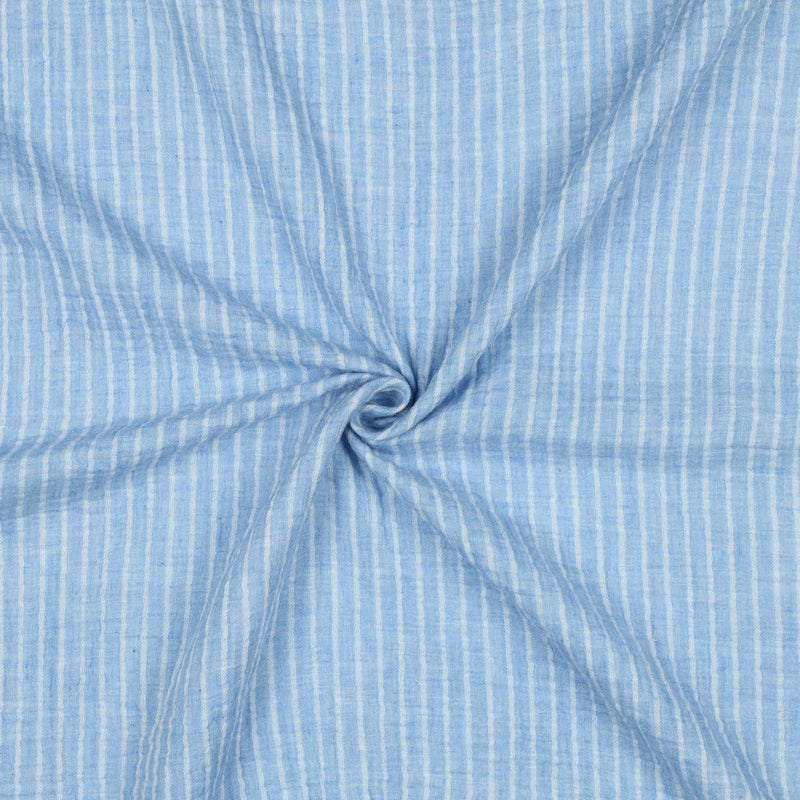 Musselin Stoff Double Gauze Baumwolle Streifen blau