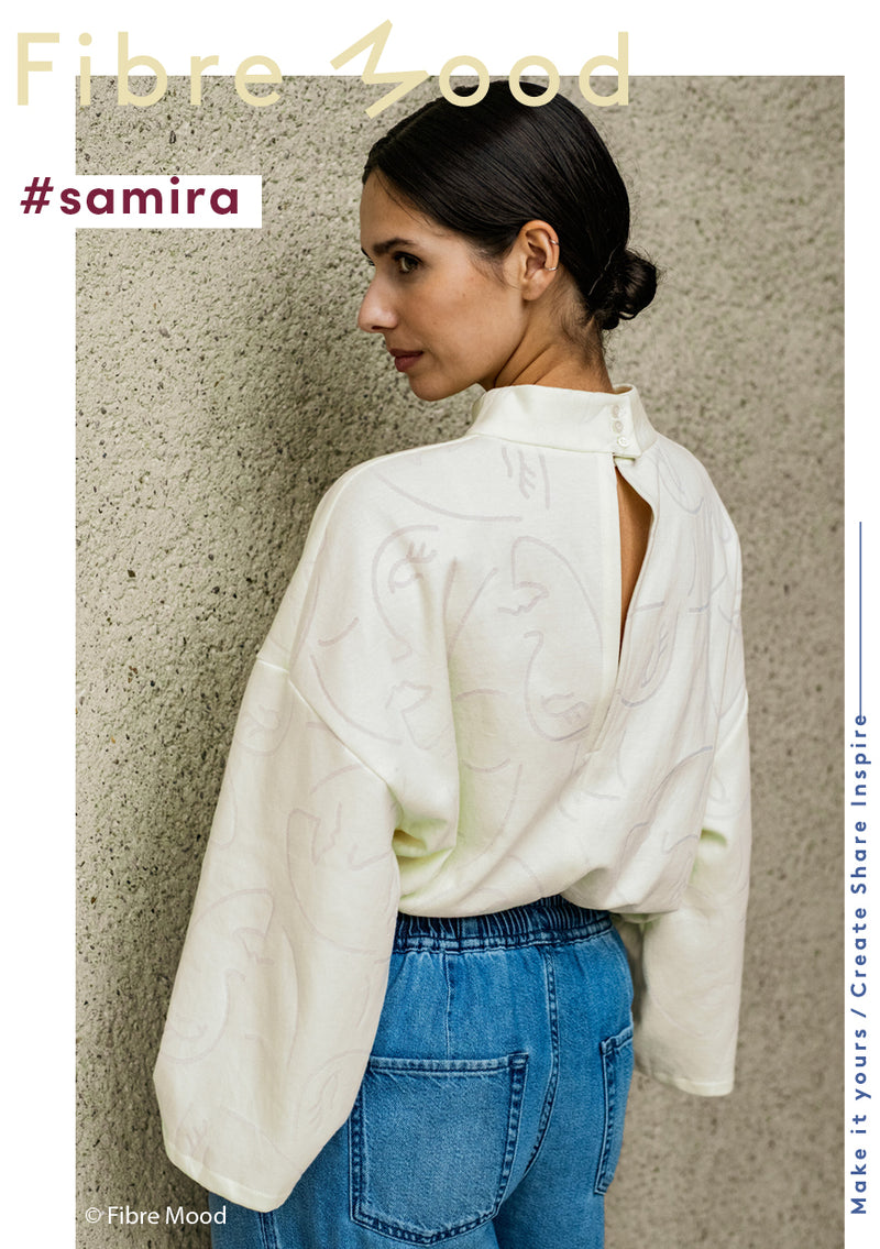 Fibre Mood Jacquard Jersey Stoff Gesichter weiß/hellgelb