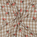 Musselin Stoff Double Gauze Stickerei Blumen kariert beige