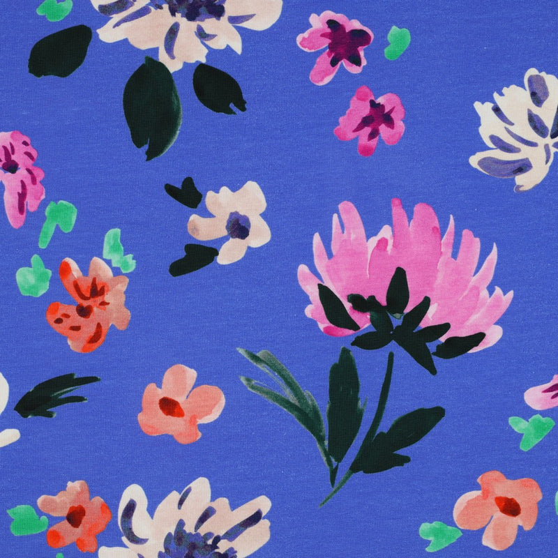 Nerida Hansen French Terry Sweat Stoff Blumen blau