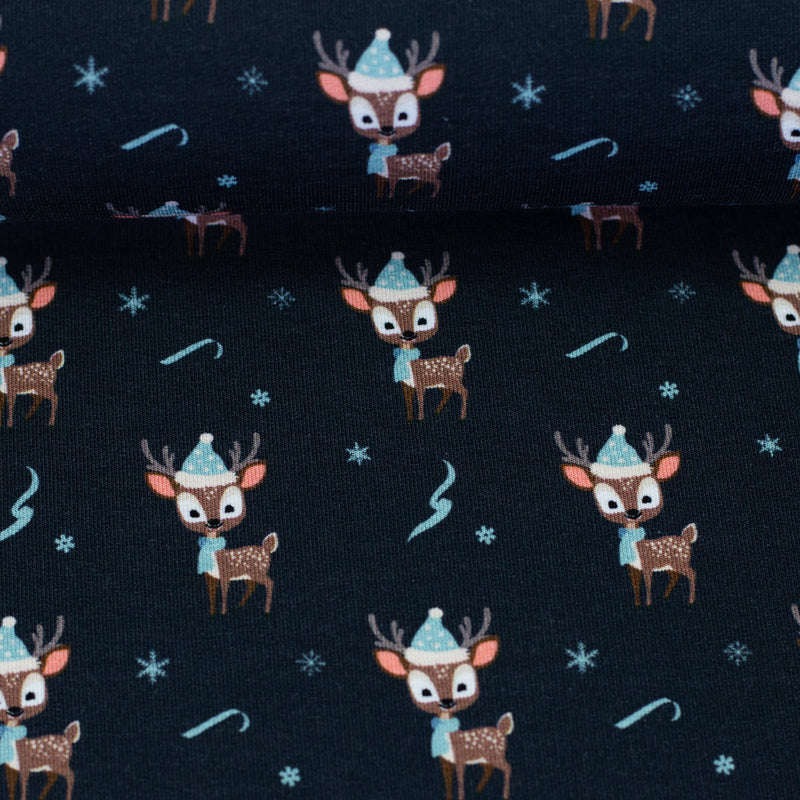 Swafing Holly French Terry Sweat Stoff Weihnachten dunkelblau