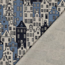 Canvas Baumwolle Stoff Häuser blau