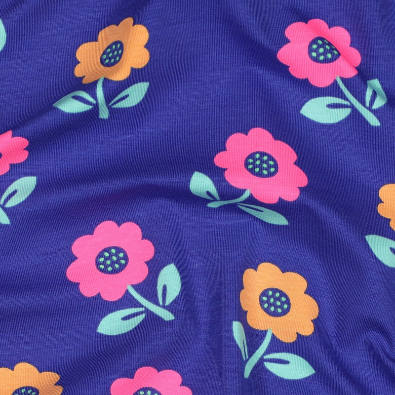 Poppy Jersey Stoff Blumen Neon blau