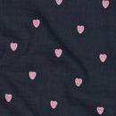 Musselin Stoff Double Gauze Stickerei Herzen rosa dunkelblau