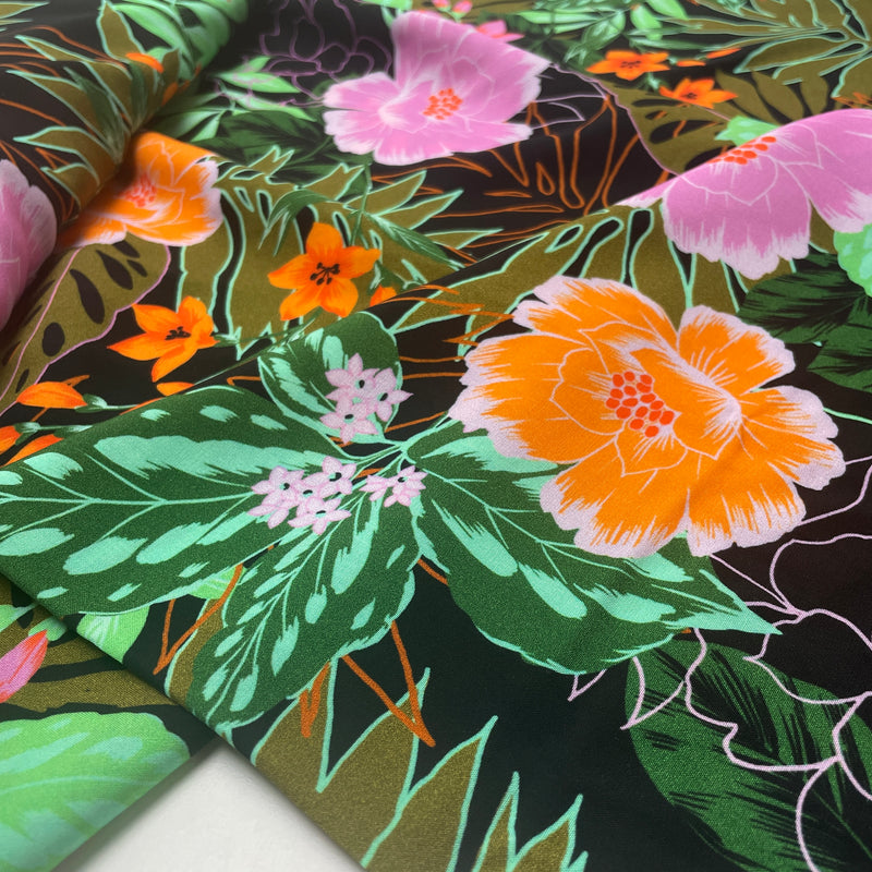 Swafing Julia Viskose Stoff Blumen schwarz