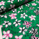 Rippjersey Stoff Blumen grün