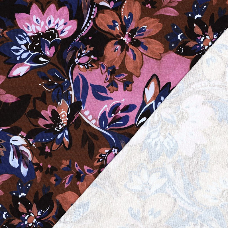 Poppy French Terry Sweat Stoff  Blumen braun