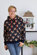Swafing Holly angerauter Sweat Stoff Weihnachten Rentiere blau rot