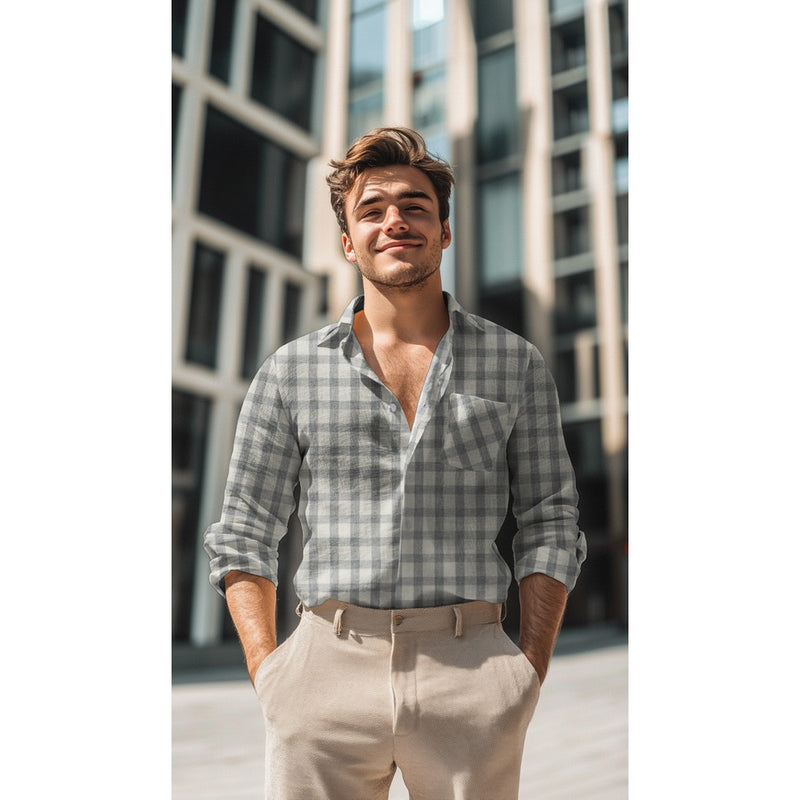 Musselin Double Gauze Leinen Baumwolle kariert grau