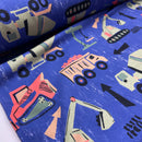 Poppy angerauter Soft Sweat Stoff Baufahrzeuge Autos blau