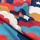 Jersey Stoff Wolken Regenbogen Muster bunt