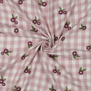 Musselin Stoff Double Gauze Stickerei Blumen kariert rosa