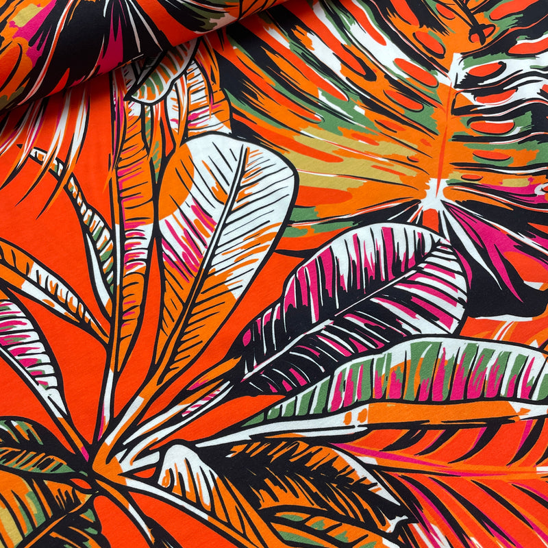 Jersey Stoff Blätter Muster orange