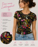 Rippjersey Stoff Leopard Blumen  Muster schwarz