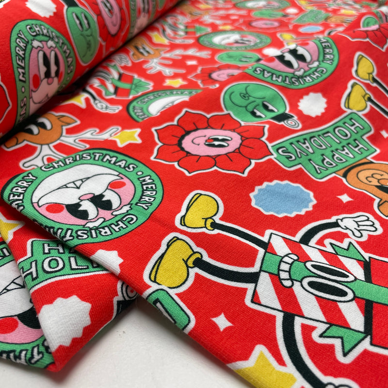 Swafing Holly French Terry Sweat Stoff Weihnachten rot