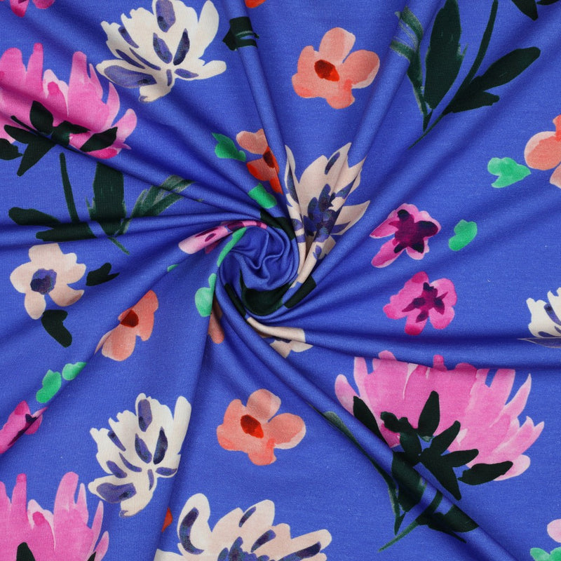 Nerida Hansen French Terry Sweat Stoff Blumen blau