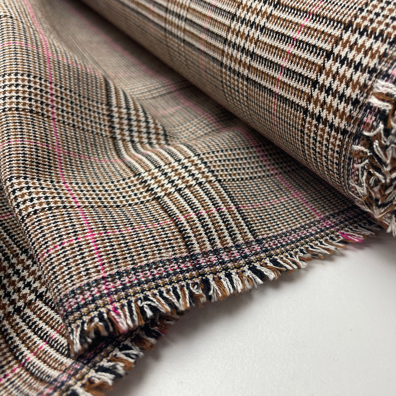 Tartan Check Bekleidungsstoff Stoff kariert beige rosa
